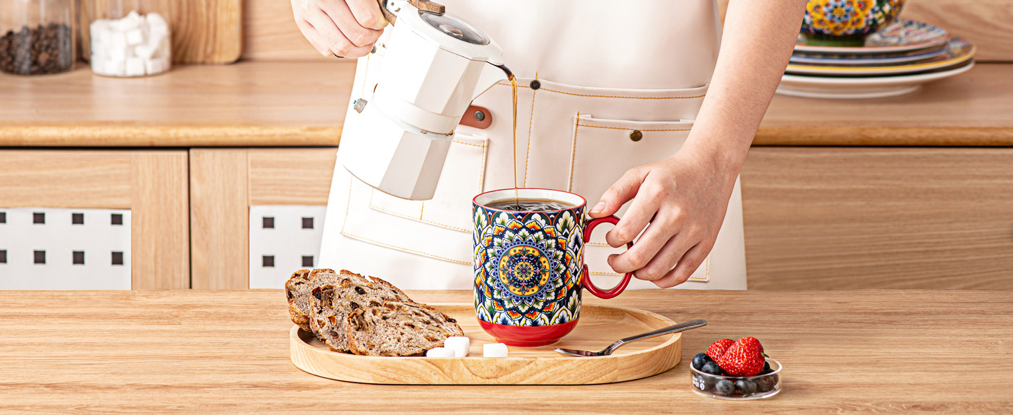 Набір чашок з порцеляни, керамічні чашки капучино/маг - посуд для 6 осіб, набір чашок для кави - богемний стиль (400мл)