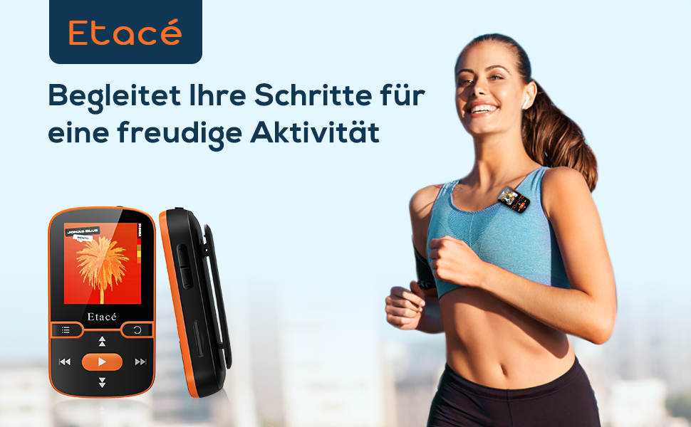 MP3 плеєр Bluetooth 5.3 Orange: Спорт, 16GB, Радіо, E-Book, Крокомір, Запис голосу, MicroSD до 128GB