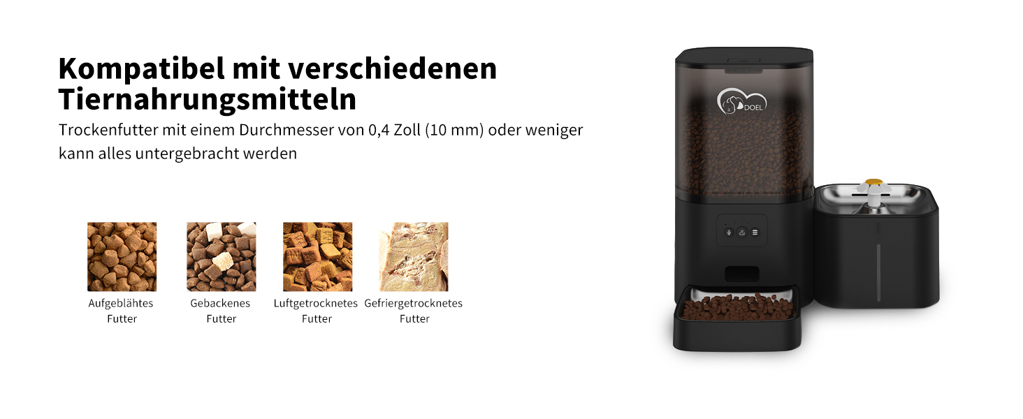 Автоматичний диспенсер корму та води для котів DOEL 2-в-1 з керуванням через додаток, голосовою підтримкою та таймером, 6л корму + 2.5л води