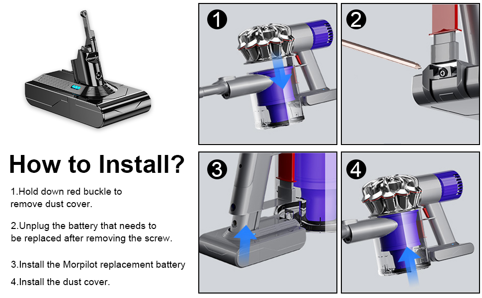 Замінний акумулятор 6800 mAh для пилососів Dyson V8 + 2 фільтри (сумісний з SV10 V8 Absolute)