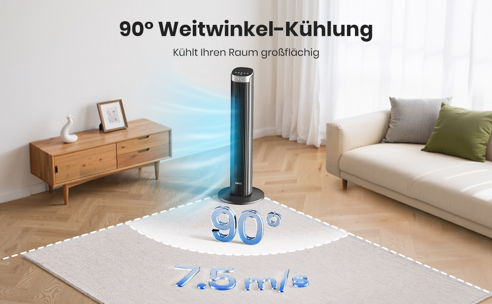 Вентилятор Pureborne 91 см з осциляцією, керуванням Wi-Fi та пультом, 4 швидкості та 4 режими, таймер 12 годин, чорний