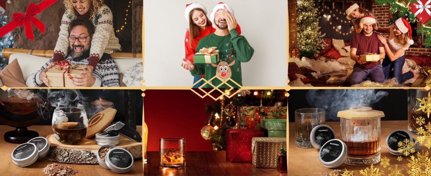 Набір для копчення віскі Toys4Boys - Преміум набір для копчення з дерев'яною кришкою, 4 арома-спіралі та запальничкою. Ідеальний подарунок для чоловіків. Набір для інфузії віскі без бутану, 4 арома-спіралі