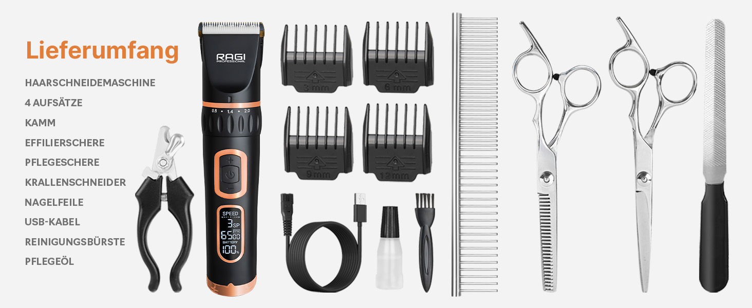 Машинка для стрижки собак RAGI - бездротова, тиха, акумуляторна для собак та котів, чорна