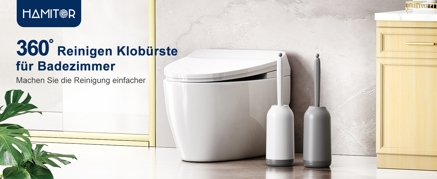 Силіконова щітка для унітазу HAMITOR з тримачем: гнучка щітка для унітазу з очищувачем країв - швидковисихаючий набір щіток для унітазу з тримачем для аксесуарів у ванну кімнату, підвісна щітка для унітазу сірого кольору, без свердління, 1 шт.
