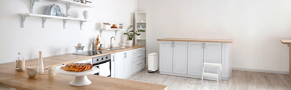 Сміттєвий відер з педаллю та кришкою SoftClose hjh OFFICE CLEAN Slim, 20л, сталевий вузький смітник з внутрішнім відром, білий, 56x34x22 см