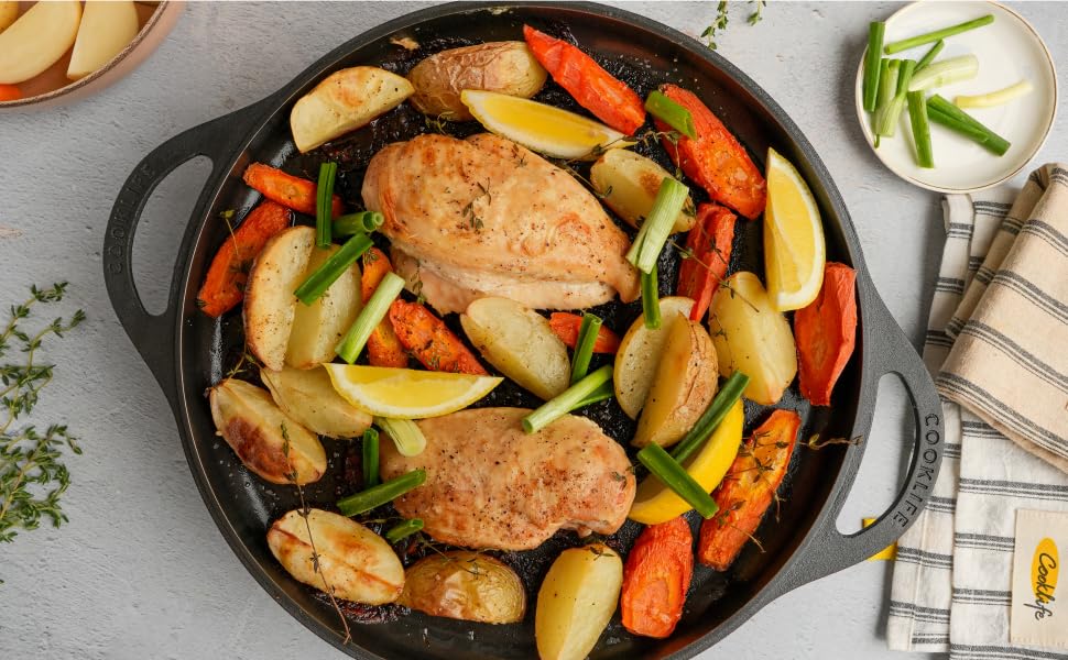Гриль-плита COOKLIFE 30,5 см з легкого попередньо прожареного чавуну, полірована поверхня, легка у догляді, для духовки, плити чи гриля