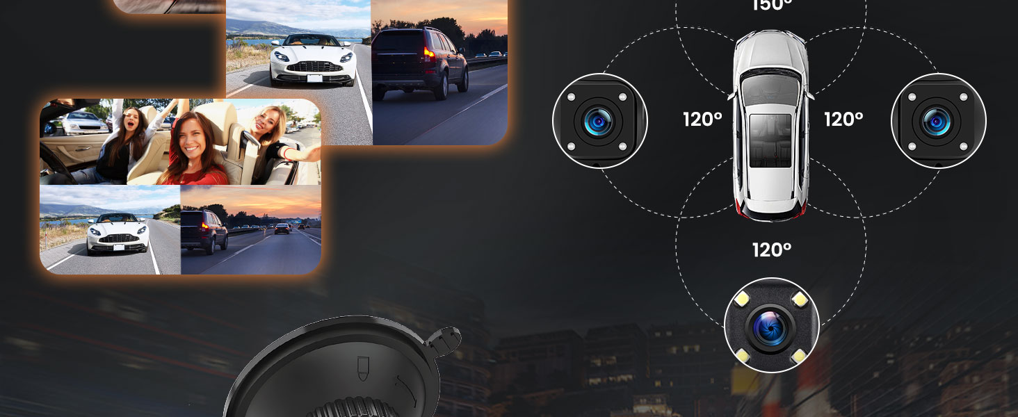Відеореєстратор 4-камерний 360° для авто, 4 камери FHD 1080P (передня, задня, ліва, права), 3