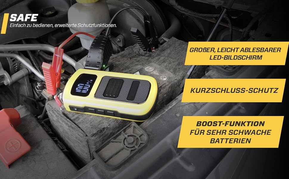 Бустер для автомобіля MAXTOOLS JS500 2200A 22Ah, пусковий пристрій (джампстартер) для 12V дизельних та бензинових двигунів, Powerbank з LED-ліхтарем та USB