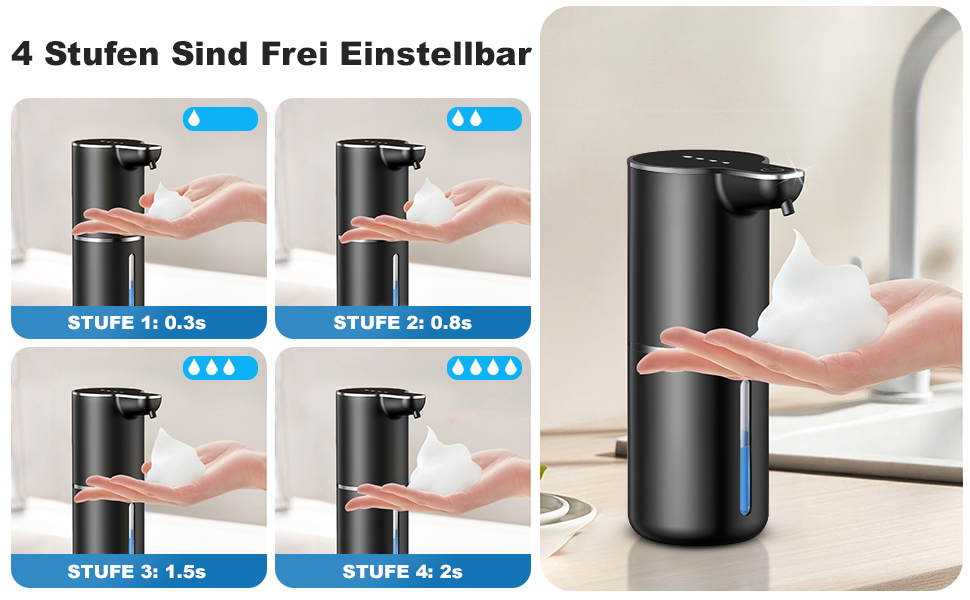 Автоматичний дозатор мила на батарейці з сенсором, USB-зарядка, 4 рівня регулювання, для кухні, ванної, школи. Підходить для рідкого та пінного мила. Білий колір.