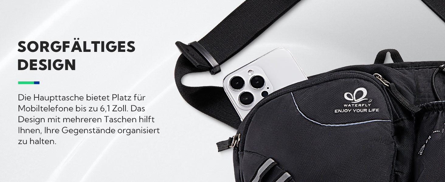 Спортивна поясна сумка Waterfly з тримачем для пляшки, сіра. Для бігу, велоспорту, кемпінгу, подорожей та інших активностей.