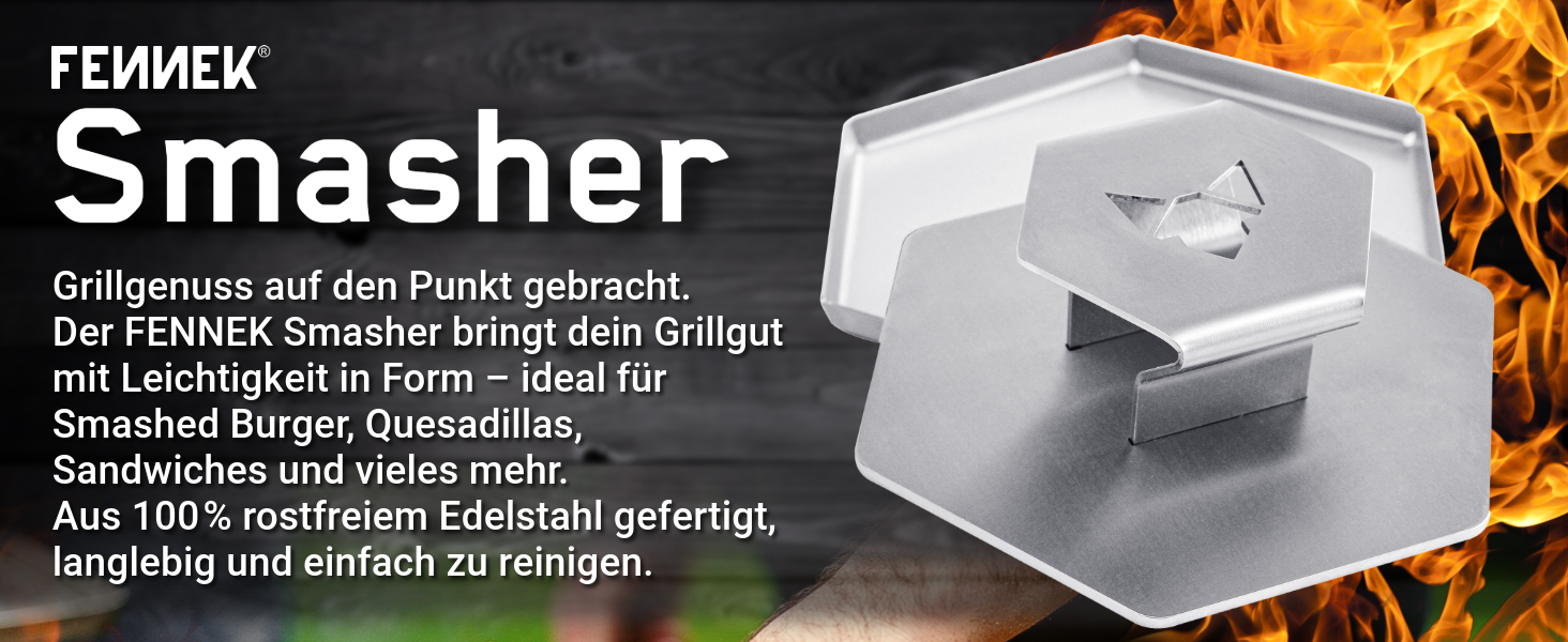 Прес для бургерів Fennek Smasher Burger Meister з нержавіючої сталі для кухні, саду, ресторанів, кемпінгу
