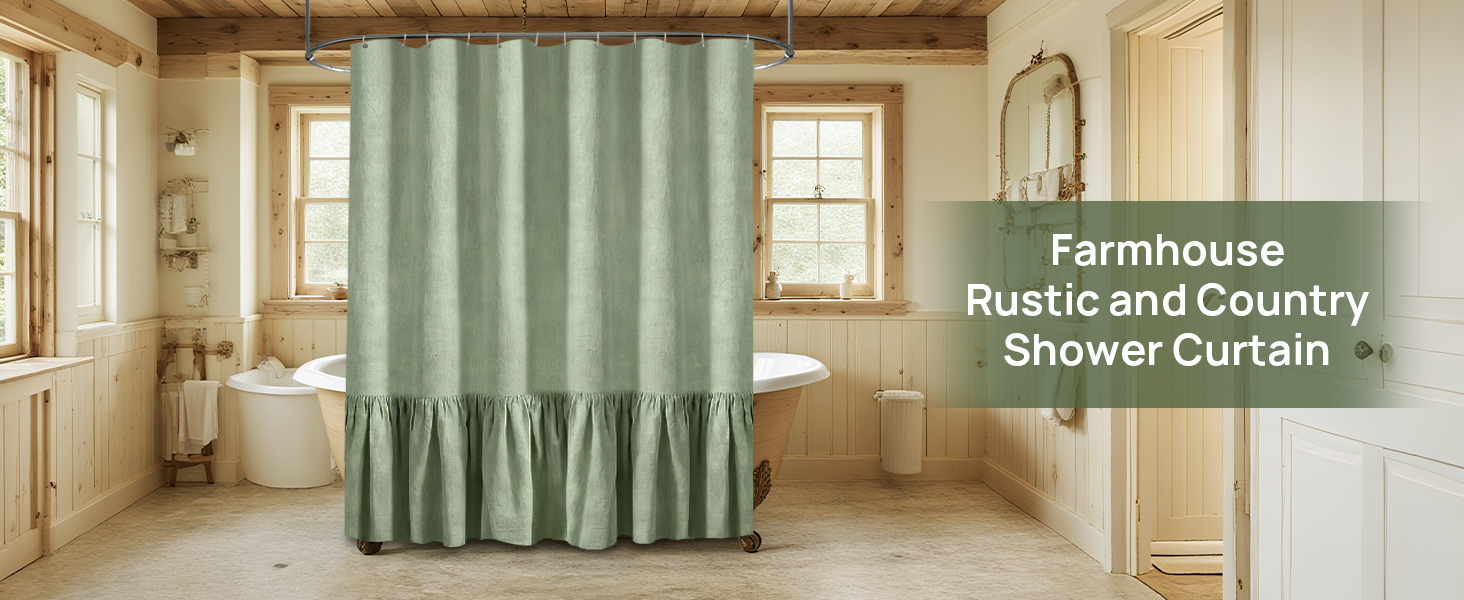 Штора для душу 180x180 см льон, зелена – водонепроникна, з антигрибковим покриттям та утяжеленим краєм, з кільцями (1 шт)