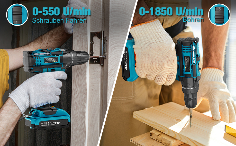 Акумуляторний шуруповерт LEEIKOO 21V з акумулятором 2.0Ah, 42N.m, 10мм патрон, 2 швидкості, 18+1 момент, 20шт аксесуарів, LED, сірий