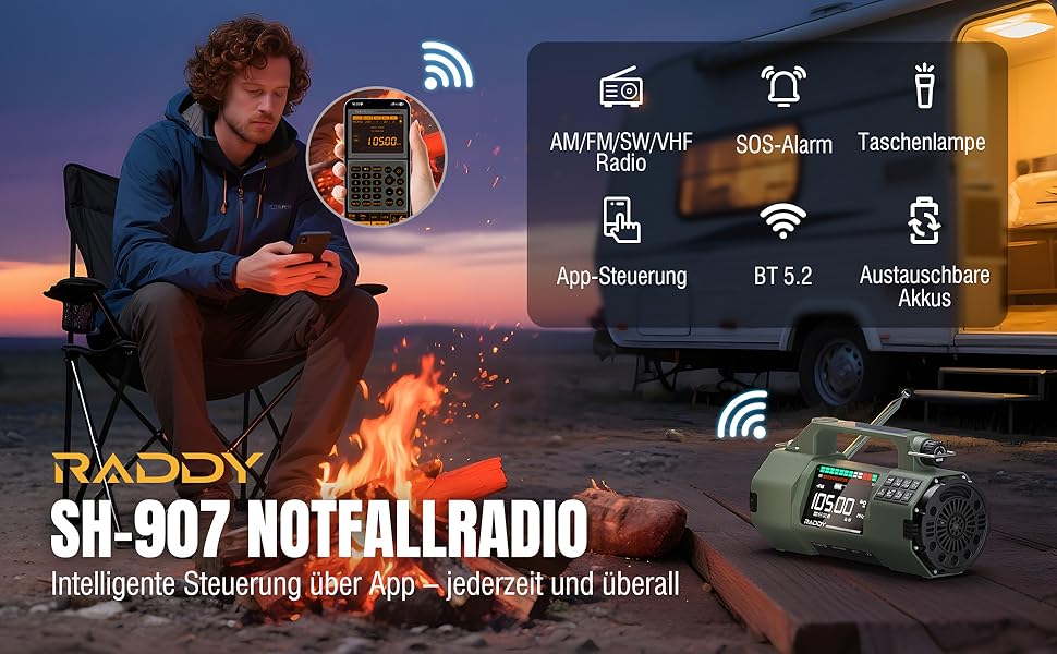 Радіо Raddy SH-906: Аварійне радіо з сонячною панеллю, ручним зарядом, AM/FM/SW/VHF, ліхтарик, SOS, компас, зарядка для телефону. Ідеально для виживання на природі