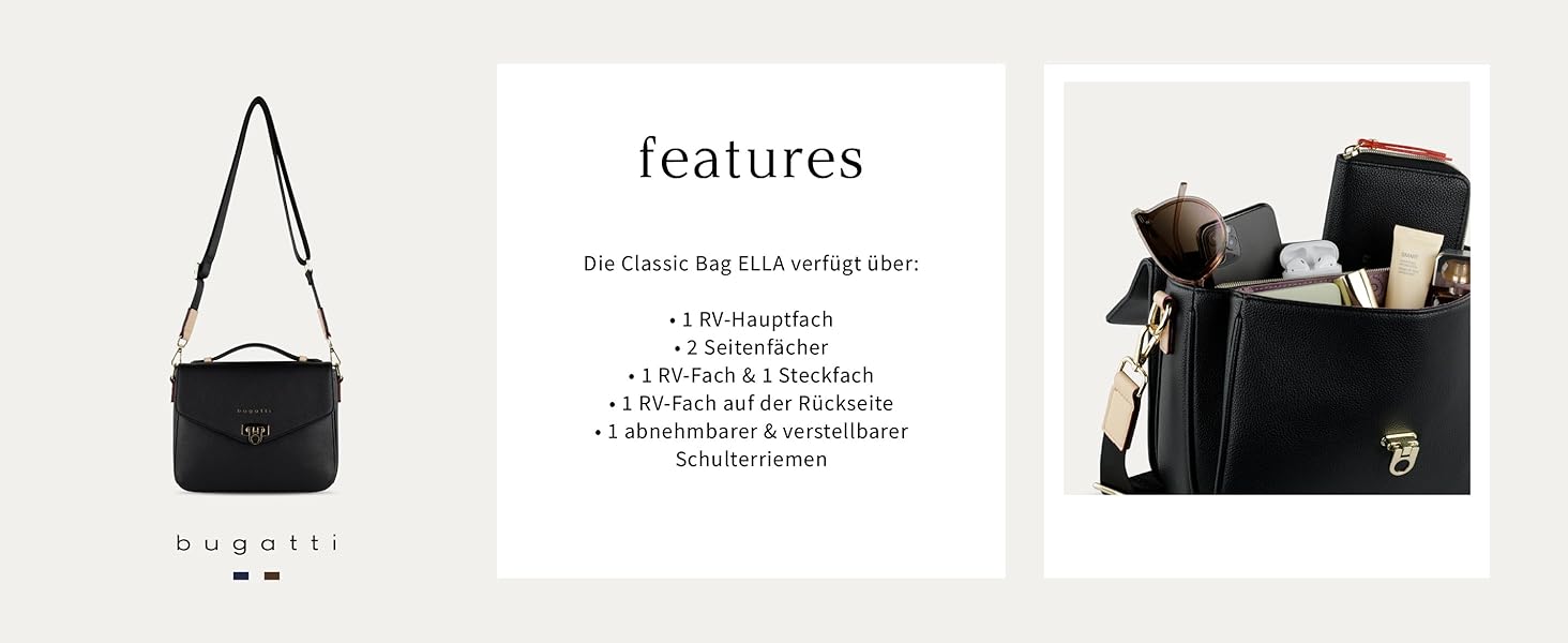 Сумка Bugatti Ella Classic чорна для жінок з екошкіри через плече та з ручками