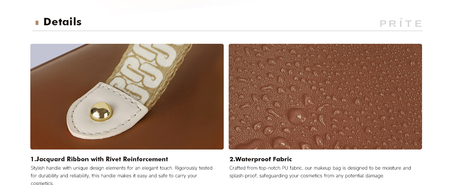 Косметичка велика містка для подорожей, водонепроникна з PU-шкіри, з прозорими роздільниками та ручкою (M, темно-коричнева)