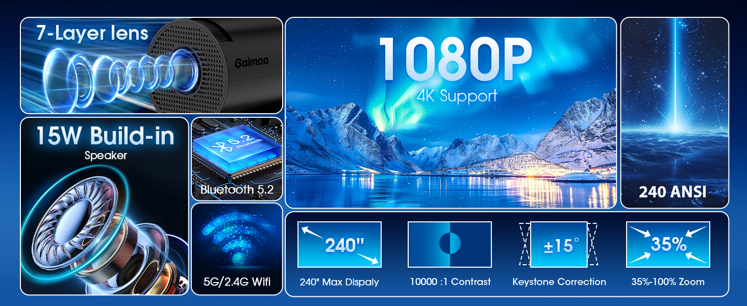 Проектор Mini Beamer 4K Full HD з Android TV, WiFi 6, Bluetooth 5.2, Auto Keystone, чорний