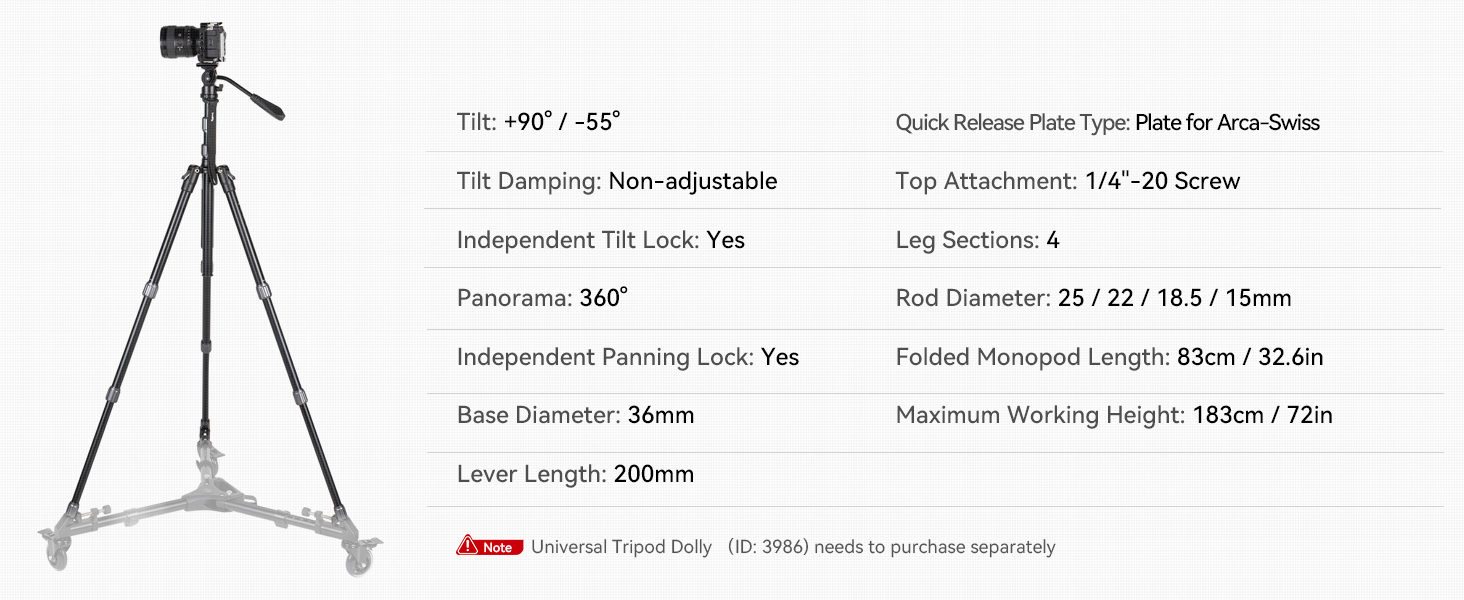 SMALLRIG 71' штатив для відео з пливним упором, алюмінієвий штатив для камери, 360° панорамний відео штатив для подорожей, регулювання висоти від 5 до 21.5 метрів, максимальне навантаження 15 кг, навантаження на пливний упор 3 кг, CT180 – 3760B