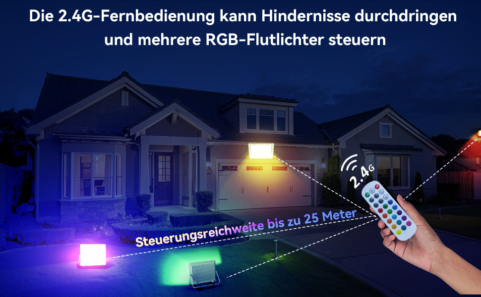 Комплект з 2 RGB LED прожекторів 30W для вулиці, 16 млн кольорів, Bluetooth APP та 2.4G пульт, IP66, диммований, для саду, Хелловіну, Різдва, вечірок (загальна потужність 150W)