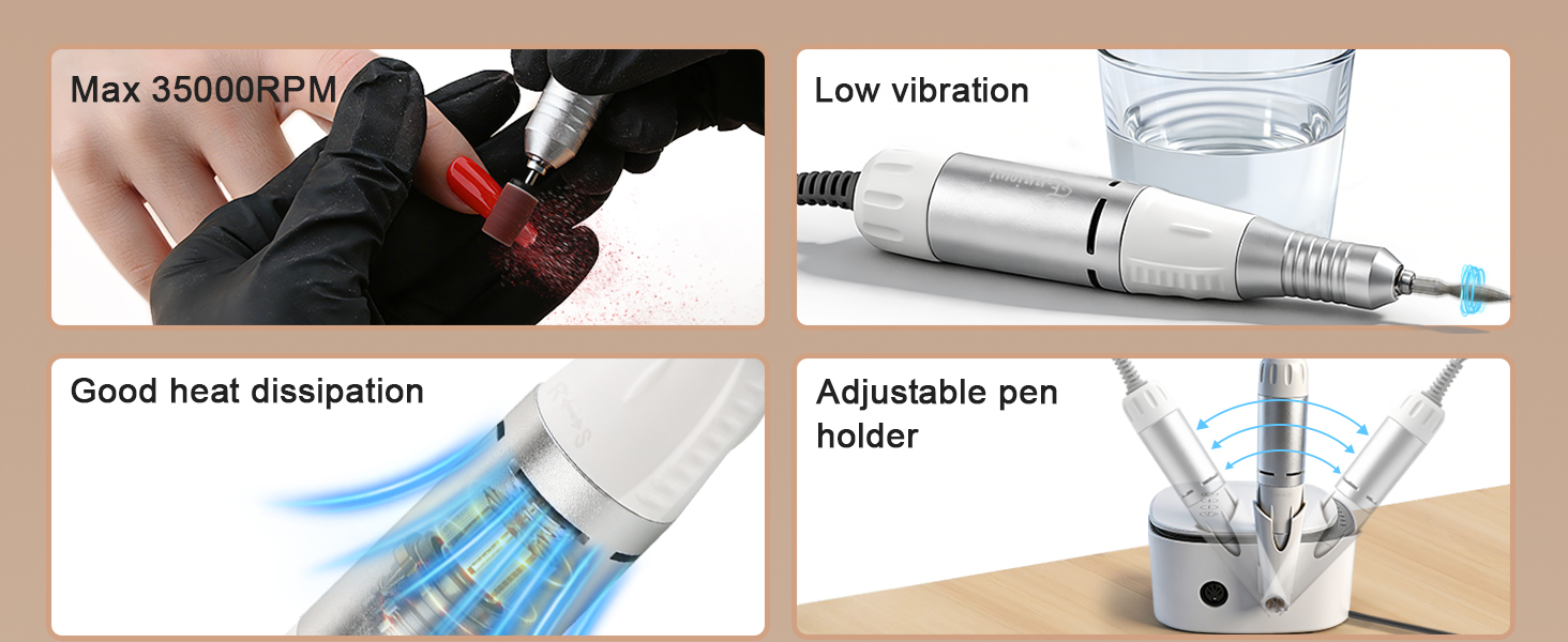 Електричний фрезер для нігтів Nagelfräser 35000 об/хв з LED дисплеєм, 35W, для манікюру та педикюру, білий