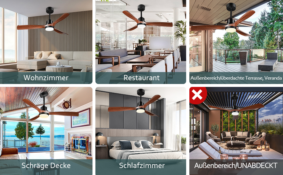 Стеляний вентилятор з підсвічуванням та пультом керування, тихий DC двигун, 132 см, 3 дерев'яних лопаті, таймер, 6 швидкостей, сертифікат ETL, режим літо/зима для спальні, коричневий