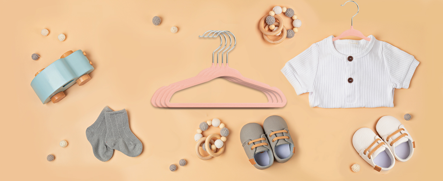 Плечики для дитячого одягу ManGotree з велюру, 30 шт, рожеві. Плечики для дитячого одягу з обертовим гачком, спеціальний дизайн для дитячої та дитячої одягу.