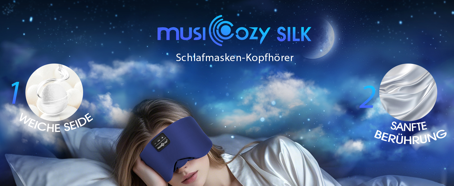 Маска для сну з Bluetooth навушниками, шовкова, 100% затемнення, для чоловіків та жінок, м'яка, для сну, подорожей, релаксації, блакитна