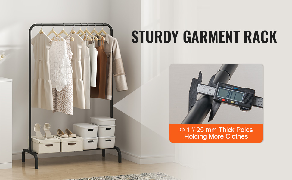 VEVOR Clothes Rack Wardrobe Rack 1 Clothes Rod, Durable Clothes Rack Black 400 x 1010 x 1510 mm Clothes Rack for Bedroom, Laundry Room, Dressing Room, Entrance, etc.