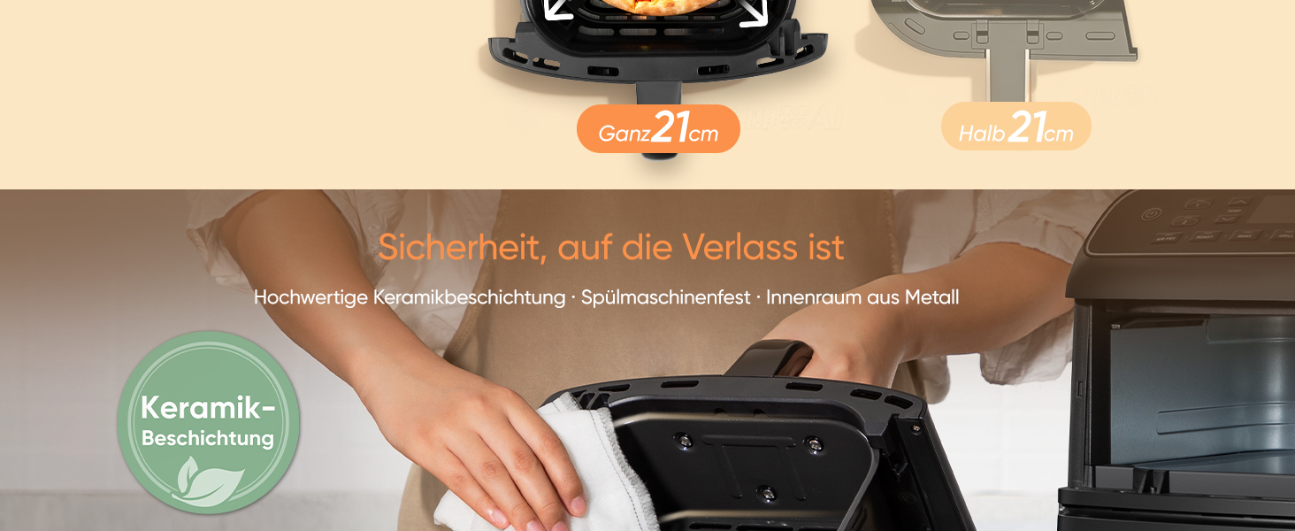 COSORI Airfryer Turbo Tower Compact 8.6L: Фритюрниця з двома камерами, керамічне покриття, 2700W, чорна