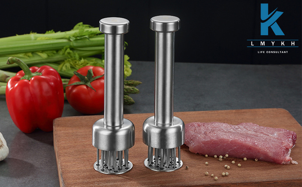 Fleischklopfer з нержавіючої сталі, молоток для м'яса, кухонний інструмент для приготування стейків, шніцелів, курки, риби та яловичини (20 см), сріблястий