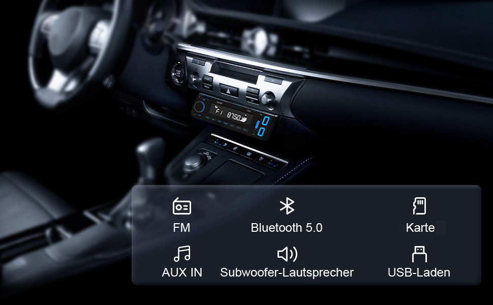 Автомагнітола Bluetooth 5.0 Avylet, 1 DIN, FM, 2 USB, AUX, MP3, 7 кольорів, підтримка карт пам'яті, гучний зв'язок