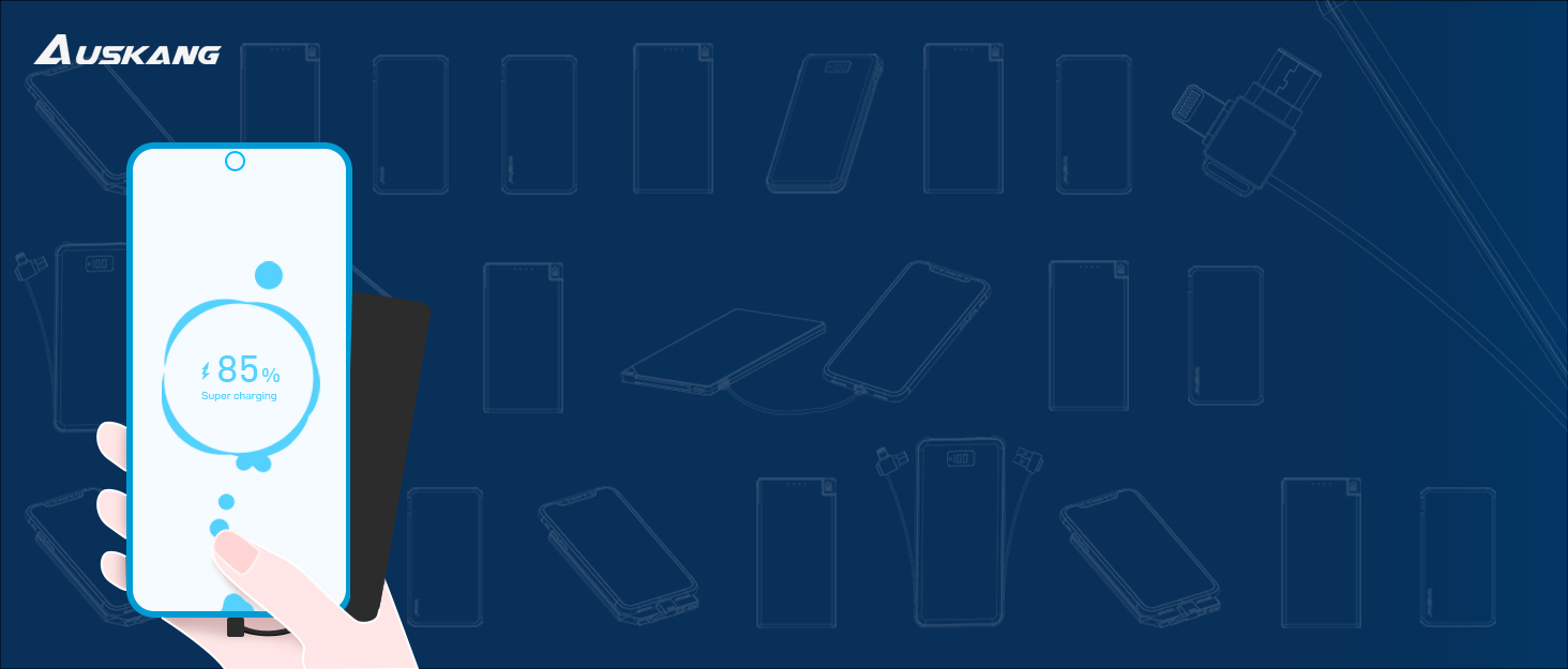 Power Bank Auskang 5000mAh Slim з кабелем для iPhone (до iPhone 14) - Чорний