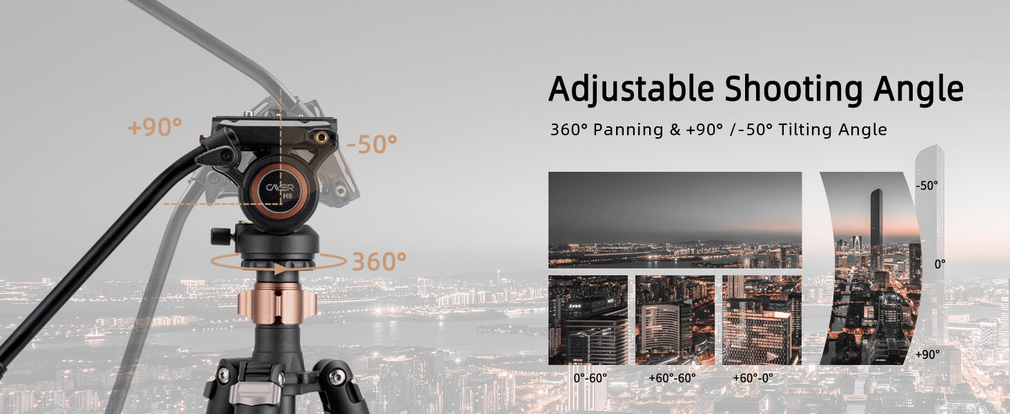 Штатив відео Cayer FP2450 з плинною головкою, 75 дюймів, алюміній, 4 секції, компактний, перетворюється на монопод, для DSLR, до 6 кг