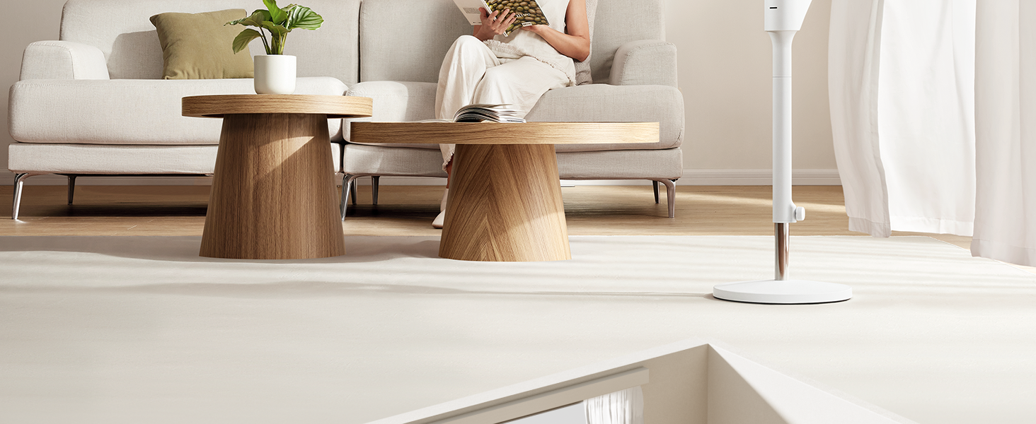 Дрео Безшумний підлоговий вентилятор з осциляцією, 1444 м³/год, 3 швидкості, таймер 6 годин, пульт дистанційного керування, циркуляція повітря за 3 хвилини, функція ароматерапії, білий