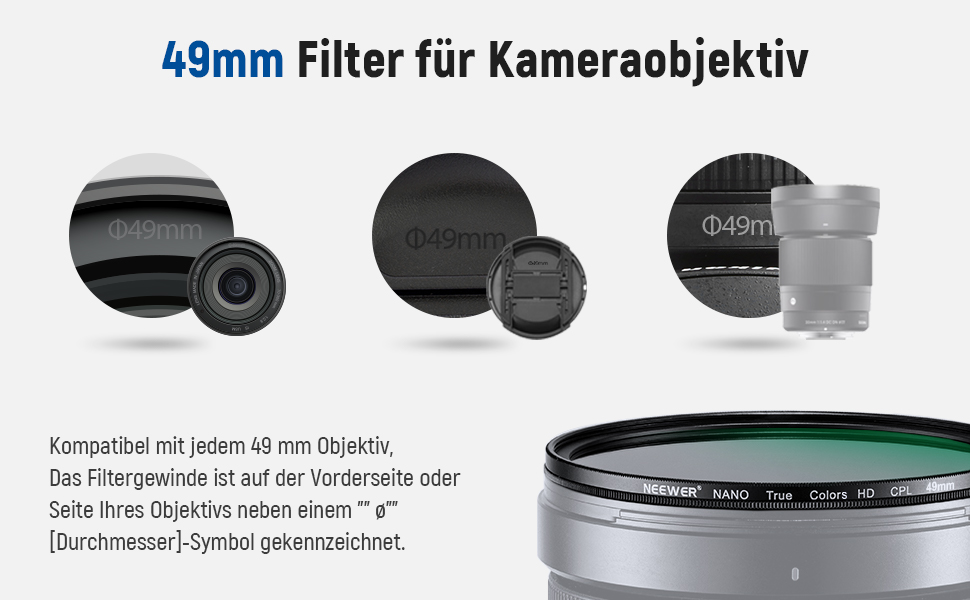 NEEWER 49mm CPL Поляризаційний фільтр з оптичним HD склом, двостороннє покриття 30 шарів, алюмінієва рамка, вологостійкий, стійкий до подряпин, антибліковий