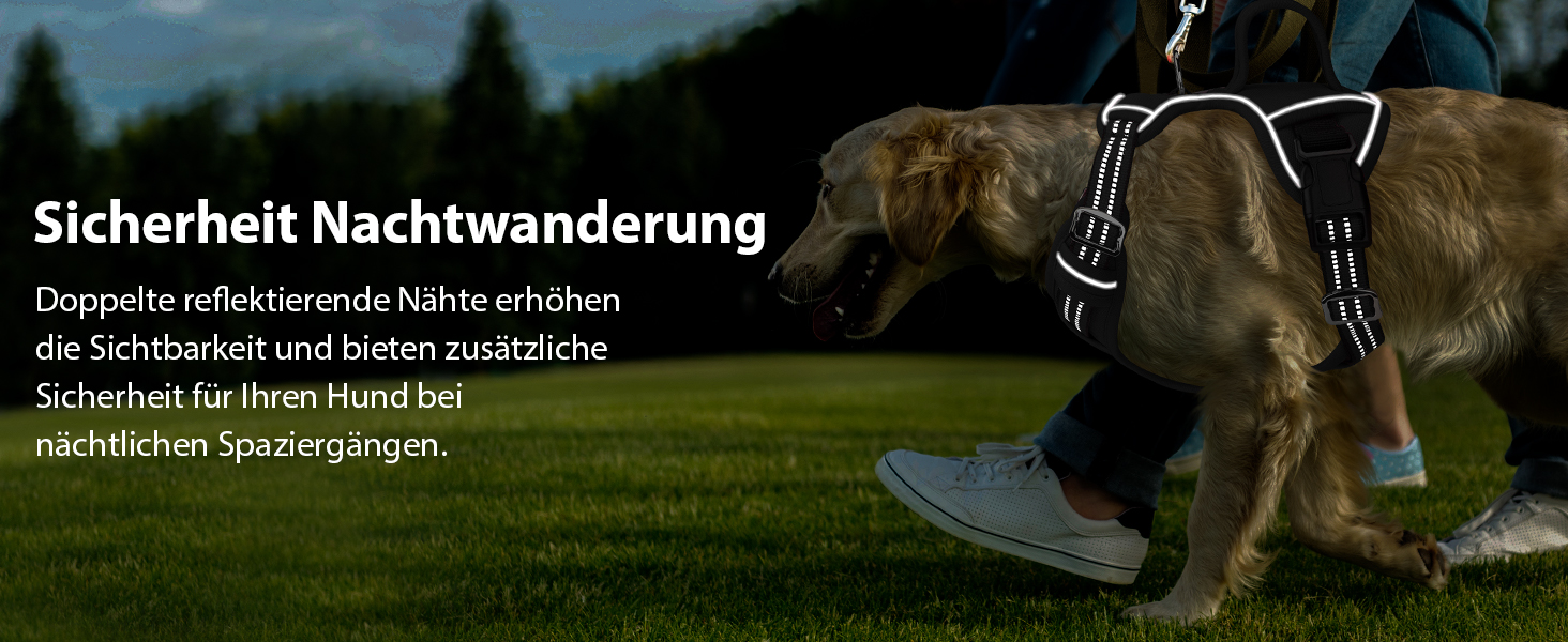 Шлейка для собак середніх розмірів Funfox, анти-тяга, з ручкою та світловідбиваючими смугами, не тягне, чорна, розмір L