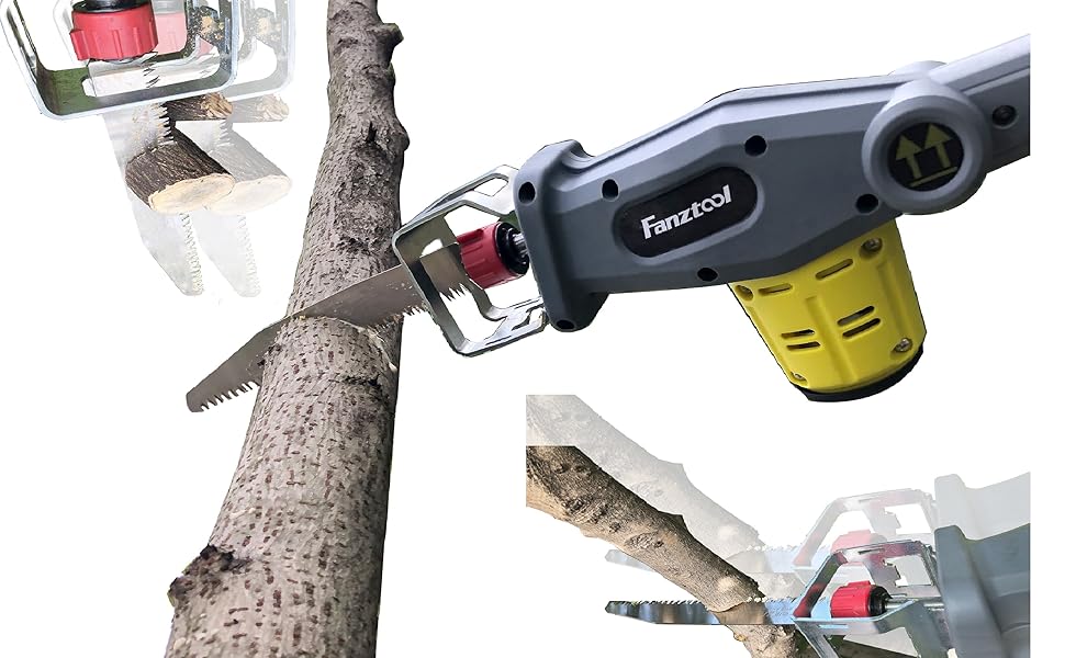 Акумуляторний телескопічний висоторіз FANZTOOL Blade-Tec з шабельною та ручною пилкою, довжина полотна 210 мм, до 4,7 м, легкий 1,5 кг, з акумулятором 20В