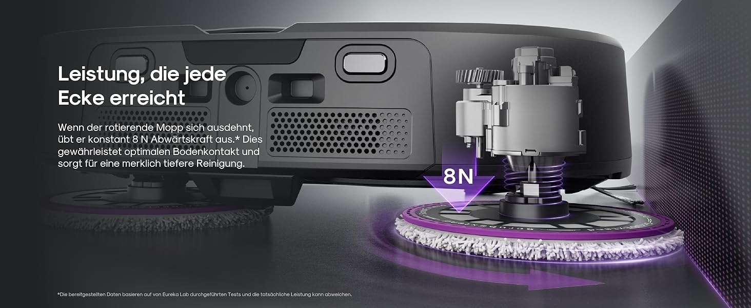 Робот-пилосос Eureka J15 Evo Ultra з функцією миття підлоги, самостійне очищення, прання та сушка, потужність 5000Pa, обертова функція миття, Dual-LiDAR навігація, 3D уникнення перешкод (чорний)