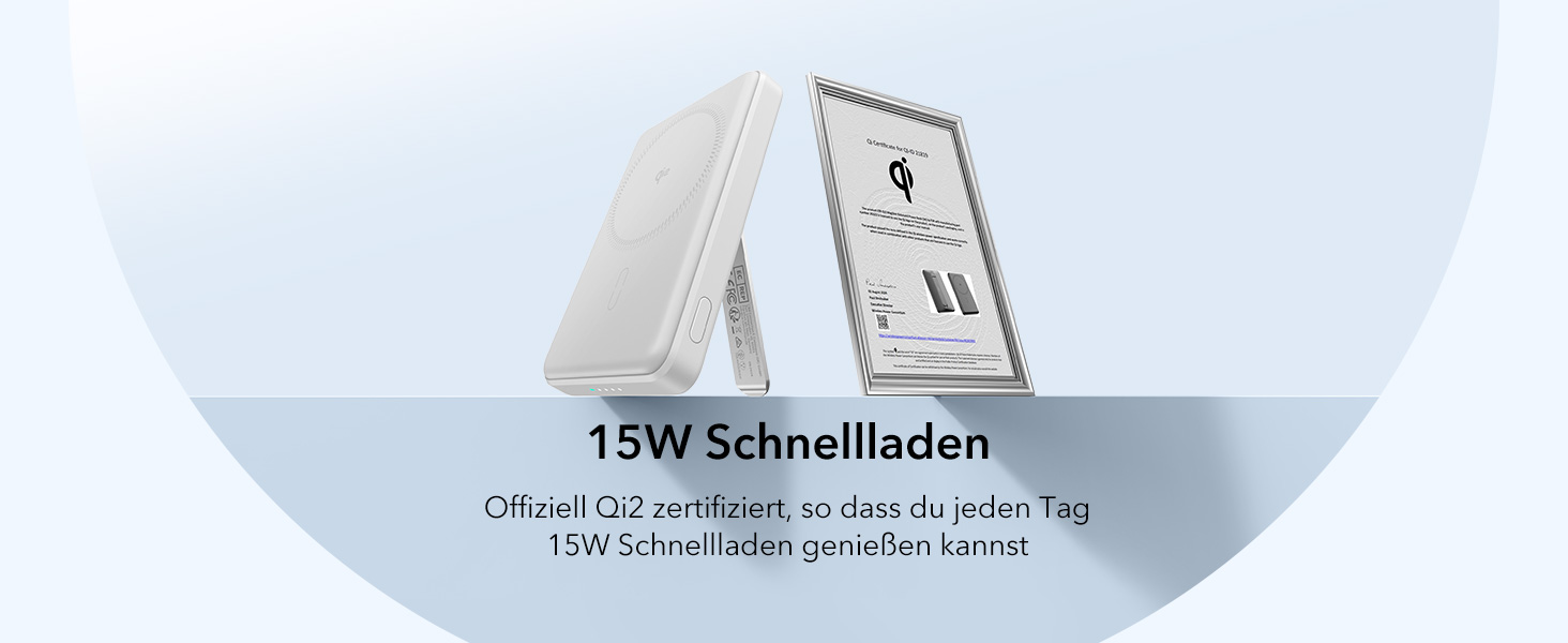 Power Bank ESR MagSafe QI2 з бездротовою магнітною зарядкою, 15W, 5000mAh, USB-C, білий (з підставкою)