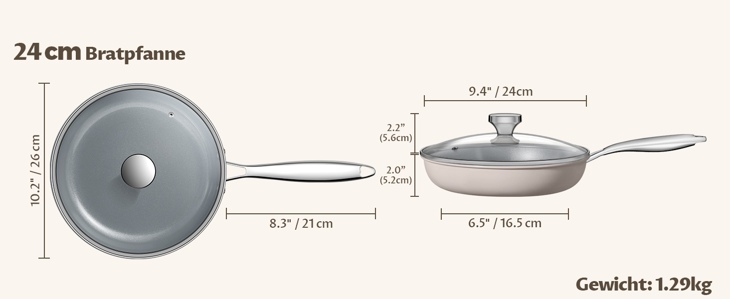 Набір сковорідок Induktion 5-ти частинний, антипригарне покриття, 20/24/28 см, молекулярно зв'язане дно, без PTFE, сумісний з усіма плитами, для духовки, сірий