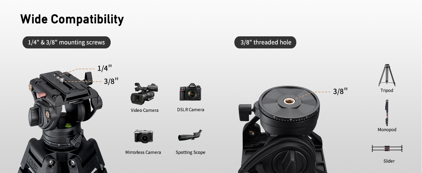 Штатив відео Cayer BV30L 72 дюйми - професійний штатив з алюмінію, рідинний упор K3, середній розвід, 6 кг, для DSLR/відеокамер + бонус Quick Release Plate