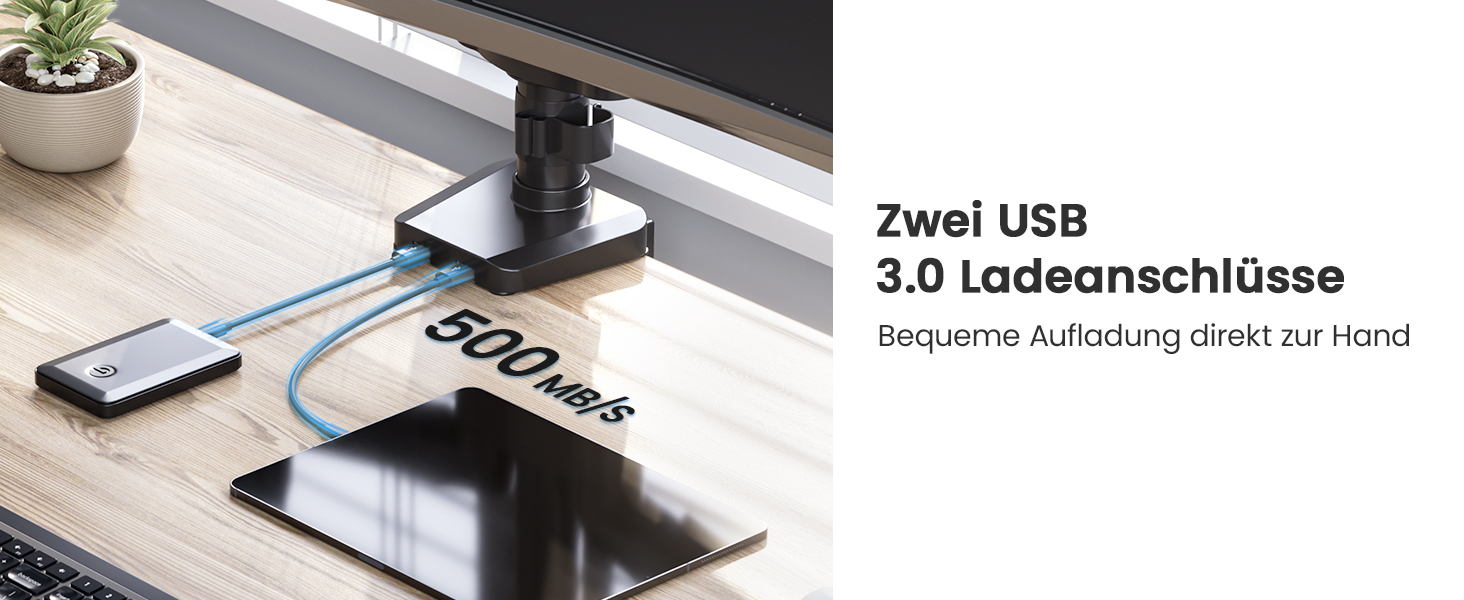 Кронштейн для 3 моніторів ErGear (13-27 дюймів), тримач для екранів з 2 USB-портами, VESA 75/100, навантаження до 8 кг на руку, чорний