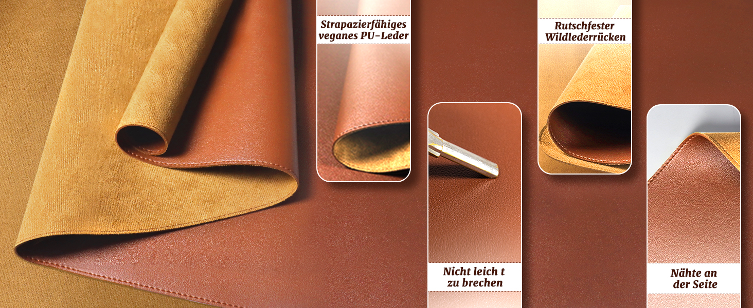 Підкладка на стіл шкіряна велика двостороння водонепроникна Robbenbraun 120x60 см для письма та малювання коричнева