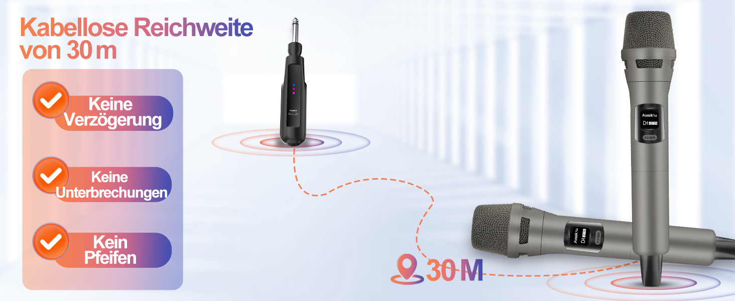 Aveek Бездротовий Караоке Мікрофон, Професійний Набір з 2 Мікрофонів, 2.4G, USB-C, 30м, для Партії та Вокалу
