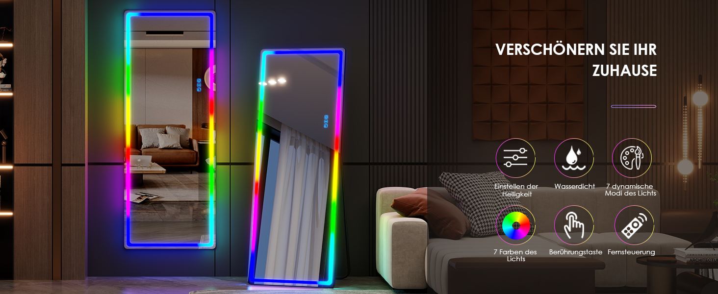 Дзеркало для тіла LVSOMT з підсвіткою, 120x40 см, настінне/на двері, LED, чорне