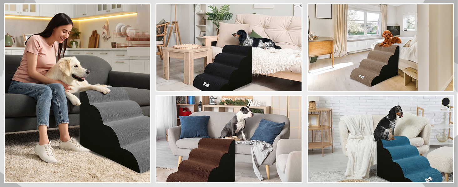 Сходинки для собак Galatée з 4 сходинками, неслизькі, для ліжка/дивану, знімний чохол, губка з високою щільністю, портативні (світло-коричневий)