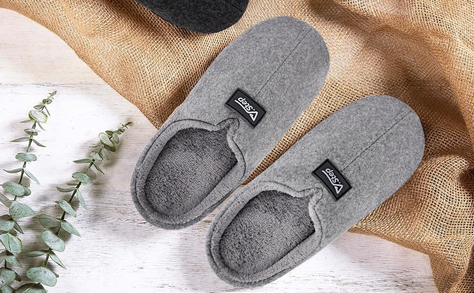 Фетрові домашні тапочки V.Step з піною з пам'яті, антиковзкі, зимові, для жінок та чоловіків (Сірий, 44/45)