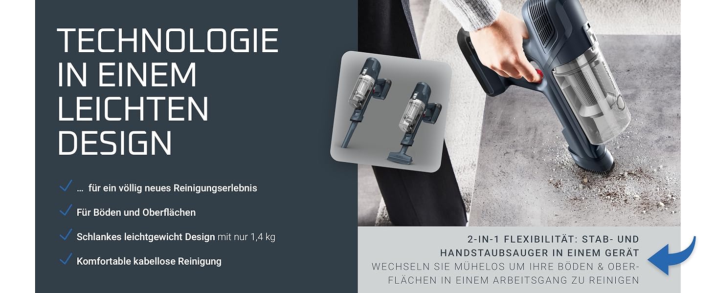 Rowenta X-Pert 6.60 акумуляторний пилосос: потужність 100W, 45 хв роботи, бездротовий, без мішка, LED-насадка, легкий, 0,55 л контейнер для сміття, насадка для щілин та кріплення на стіну, чорний/темно-сірий, RH6831EO