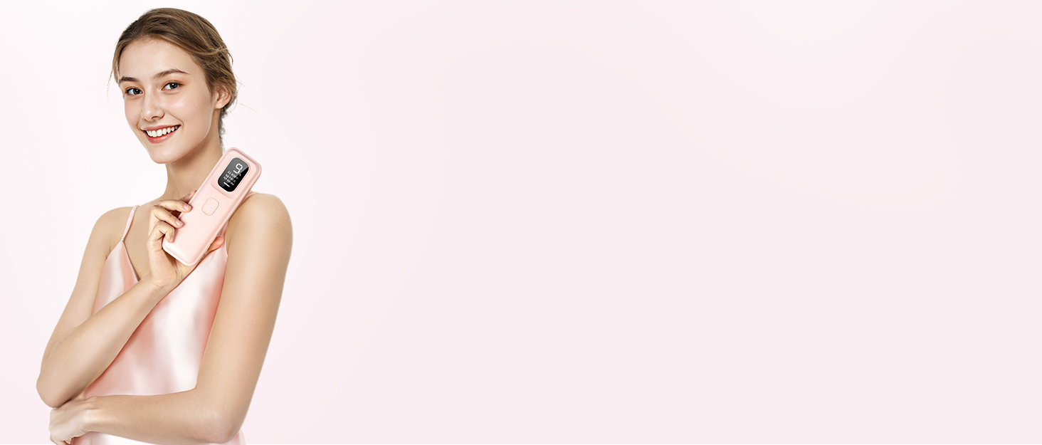 Пристрій для епіляції IPL Laser - Безболійна епіляція вдома: 9 рівнів, 999 900 імпульсів світла для тіла, обличчя та бікіні. Рожевий колір