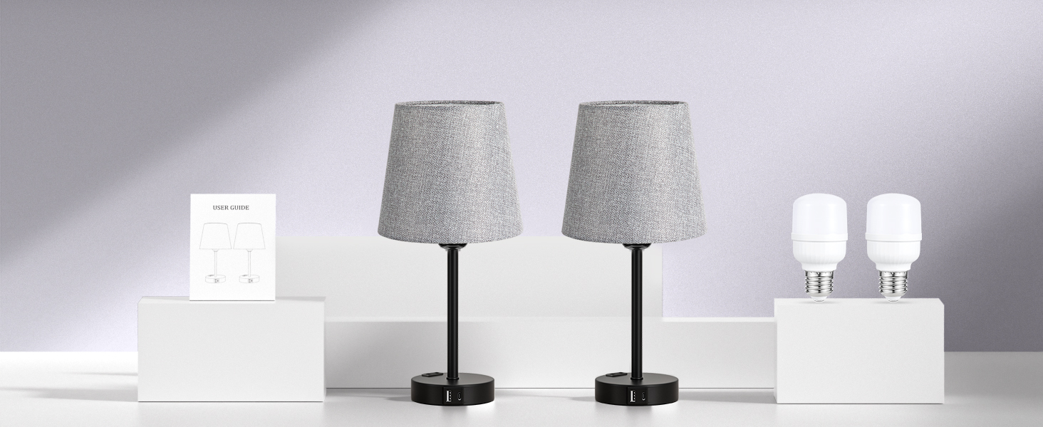 Настільна лампа Kakanuo з торшером, 2 шт., з USB-портами A+C, диммер, LED, для спальні, вітальні, дитячої кімнати, офісу (сірий/чорний)